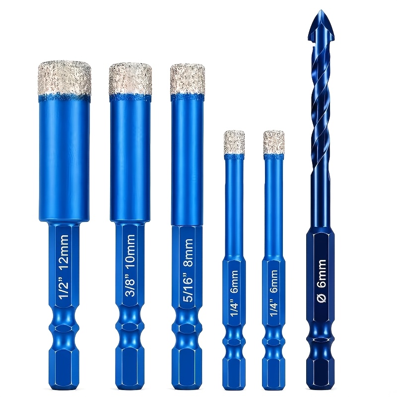 Image of 6pcs Diamond Drill Bit Tile Drill Glass Drill Set [6, 6, 8, 10, 12 Mm] With 6mm Drill Diamond Drill Bit For Hard Tiles Ceramic, Porcelain Stoneware, Marble And Granite