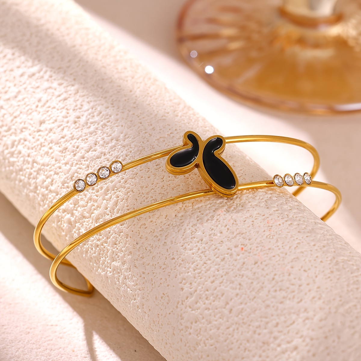 Women's Waterproof Stainless Steel Open Bangle with Butterfly Charm
