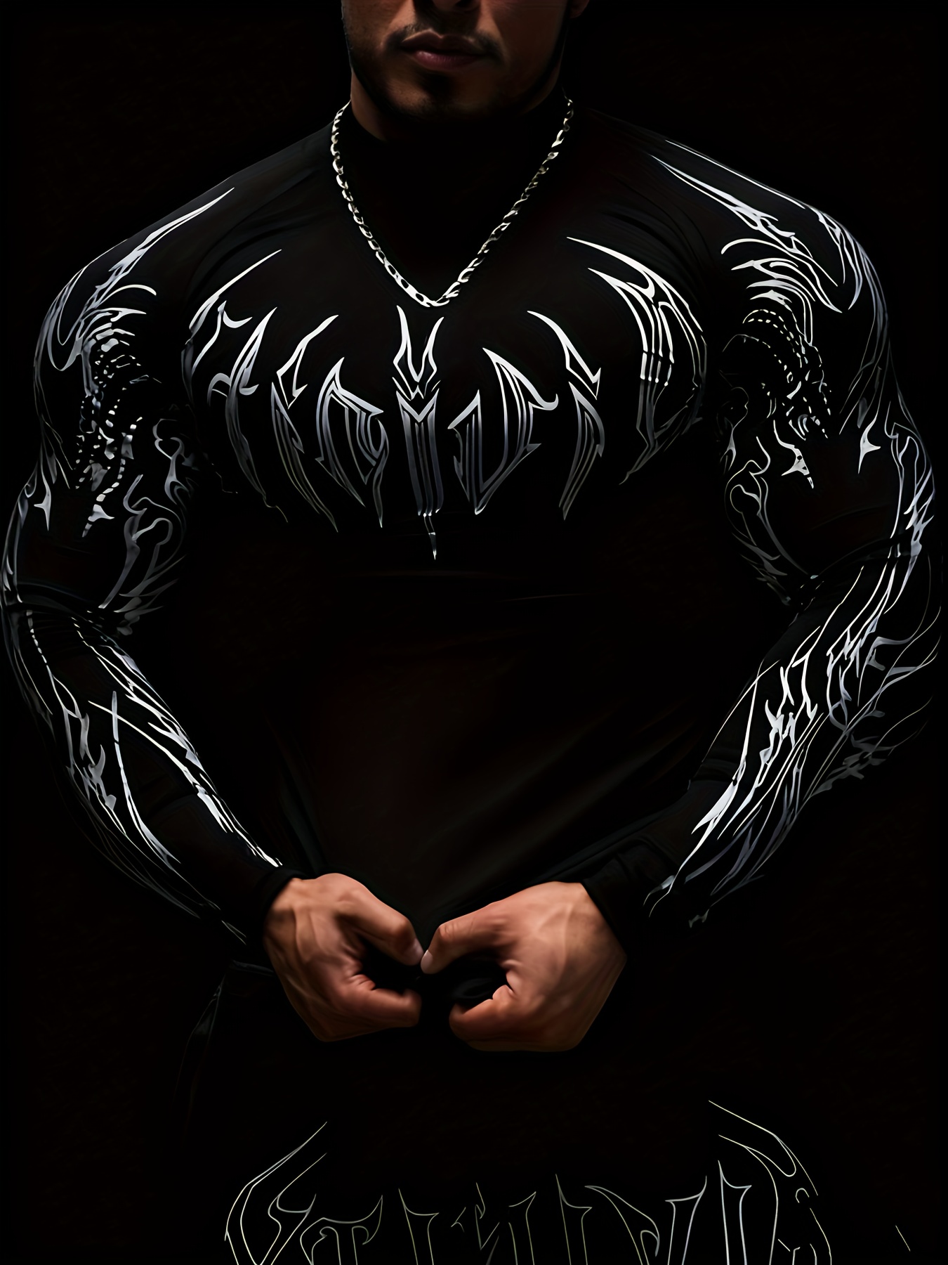 mens high neck   fit compression long sleeve shirt with geometric   design suitable for   fitness and casual   gray color block Product details 21