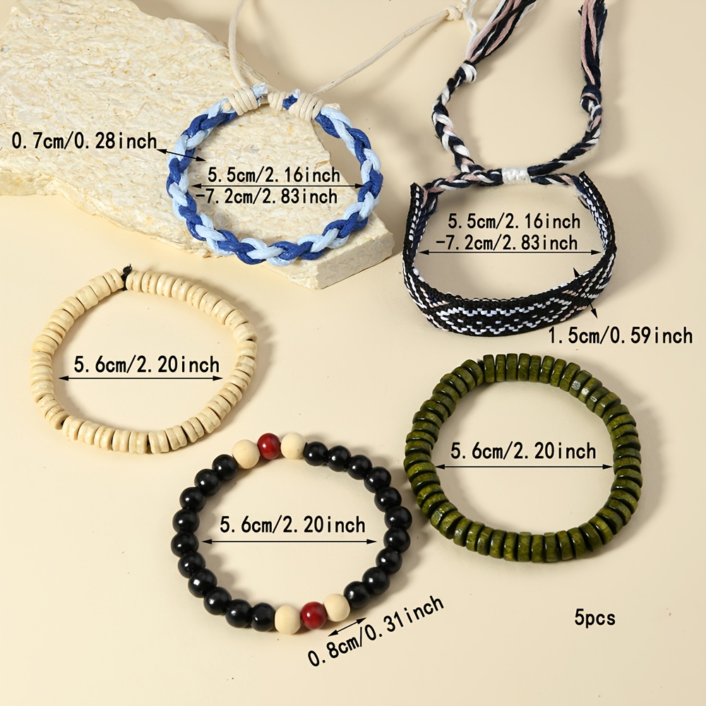 5pcs Bohemian Tassel Bracelet Set, Adjustable Stackable Design