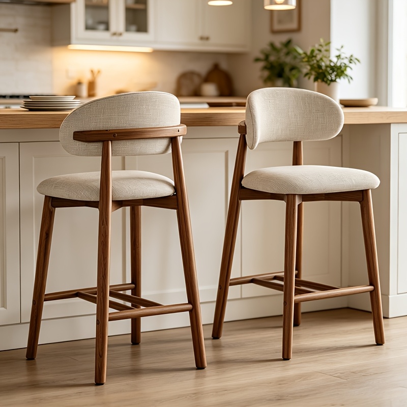 TEMU Modern 25.59 Inch Bar Stool 2pcs Set, Ergonomically Designed High With A Curved Backrest That Can Support Up To 300 , Featuring Solid Wood Legs