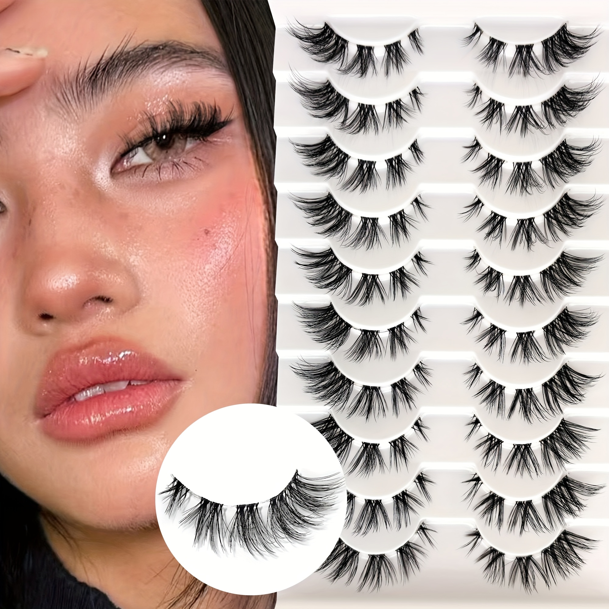 10 Pairs Pack Reusable Cat-eye Anime False Eyelashes - Fluffy Volume Lashes With Natural Wing, Lightweight For Style, Suitable For Daily Wear, Costume Parties, Beginner-friendly (reusable Eyelashes)
