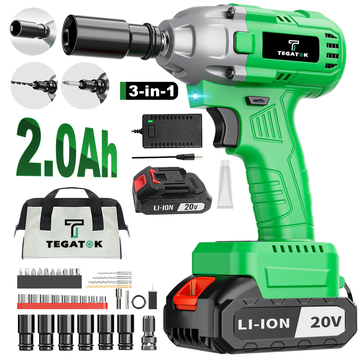 20v 4000mah cordless impact wrench drill set 3 in 1