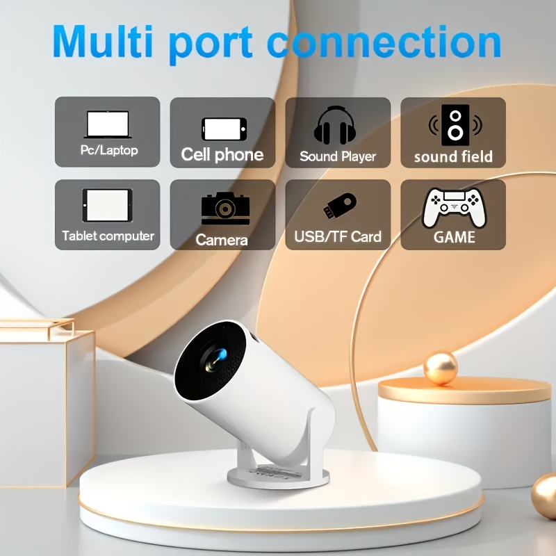 Projecteur Compact avec Wifi et Sans Fil, Capacité Locale Full HD 1080P, Support Portable 4K, un Support Réglable à 210°, Correction Automatique du Trapèze et une Conception pour le Dépoussiérage et la Dissipation de la Chaleur