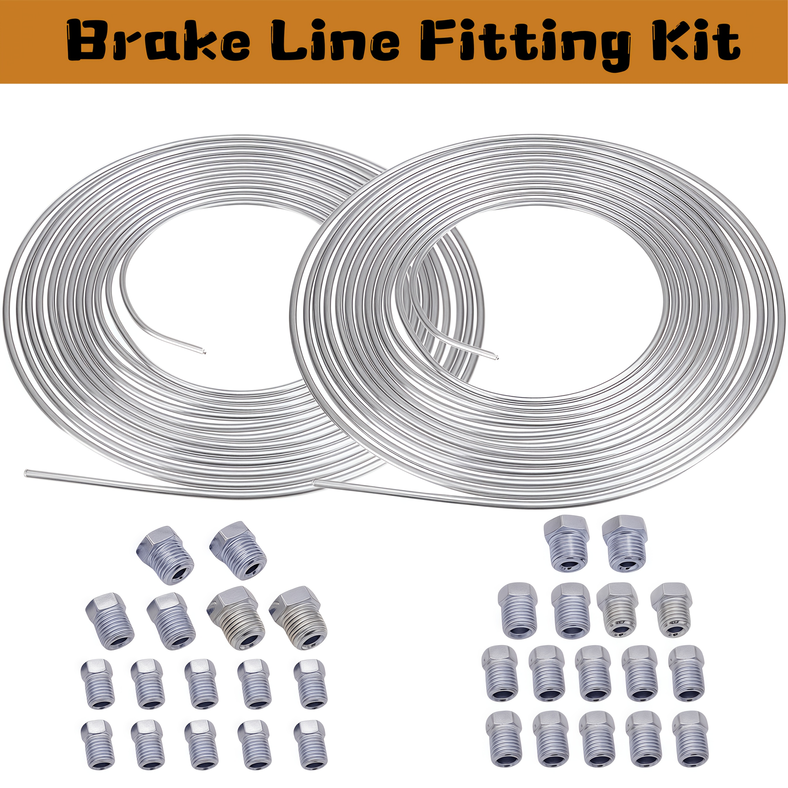 Flexible Brake Line Tubing Kit Featuring 3/16 Inch By 25 Feet Or 1/4 Inch By 25 Feet, Made Of -coated Alloy, Complete With 16 Inverted Flare Fittings