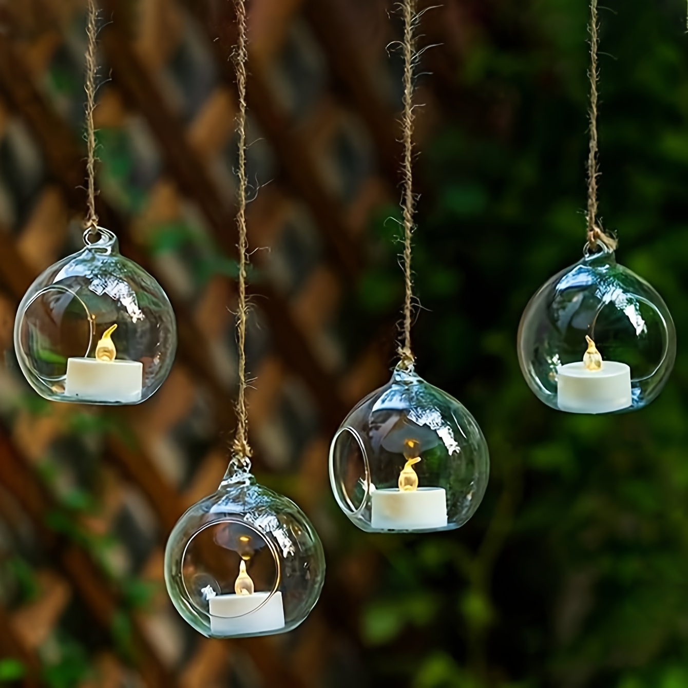 

5pcs Set Hanging Candle Holders - Transparent, Round Design For Indoor/outdoor Decor, Succulents & Home Parties