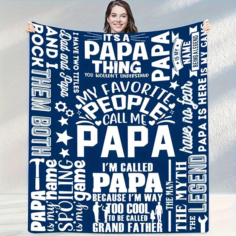 

Papa Themed Flannel Throw Blanket, Quilted Fleece Bedding, Machine Washable, Stain Resistant, Multipurpose Style With Gift For Dad