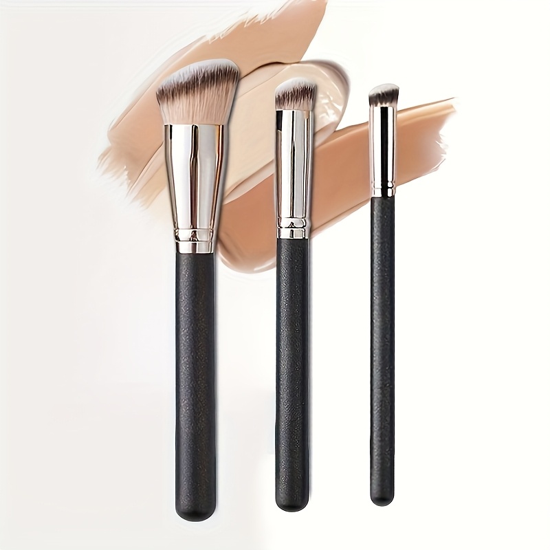 3pcs Makeup Brush Set, Soft Nylon Bristles, Foundation And Concealer Applicator, Quick Application And Mixing Tool, Nylon Handle, Fragrance-free