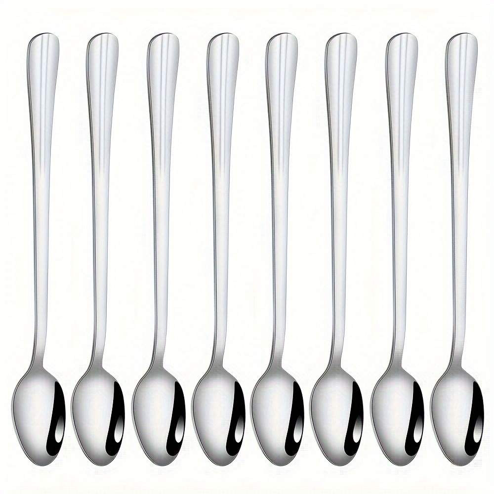 Image of 8/16pcs Elegant Stainless Steel Long-handled Spoon For Iced Tea, Coffee And Desserts - Dishwasher Safe For Everyday Use Or Entertainment