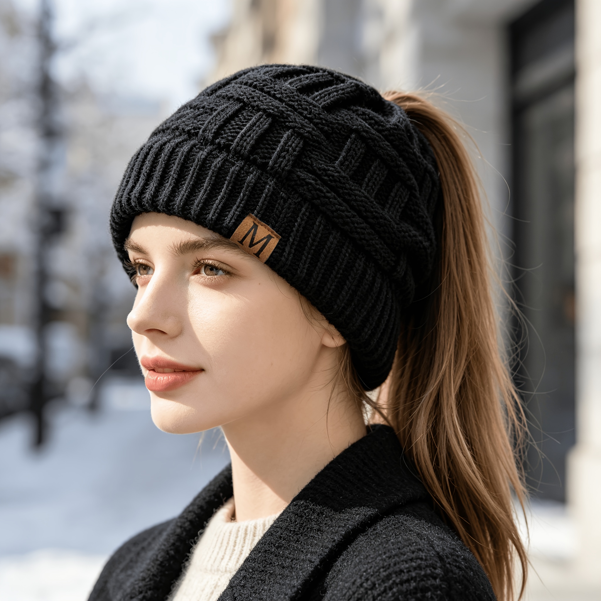 TEMU 1pc- Ponytail Hat, Fashionable Comfortable Stretchable Beanie Hat Women, 5 Colors Available, Fall Winter Indoor Outdoor Wearable , Gift For
