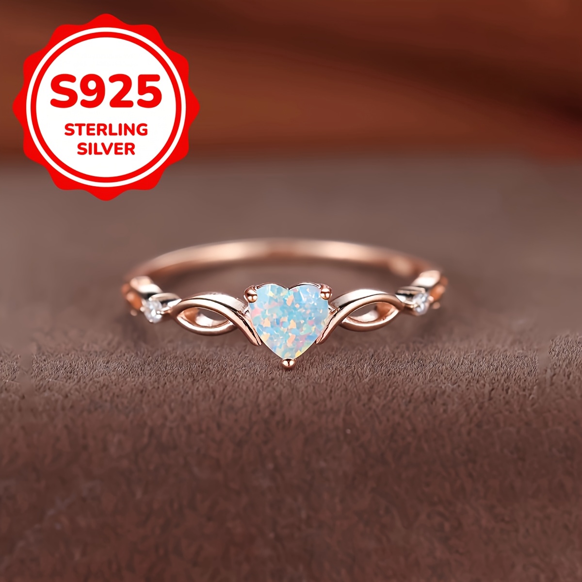 Bohemian Style Cubic Opal Heart Ring 2 2g