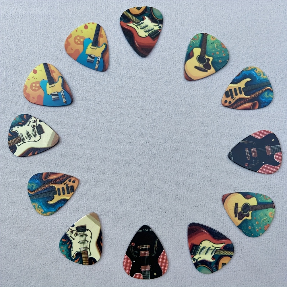 E-shop 12er Set Gitarrenplektren - 3 Größen (0,46 mm, 0,71 mm, 0,96 mm) Geeignet für , E-Gitarre und Akustikgitarre - Hergestellt aus robustem
