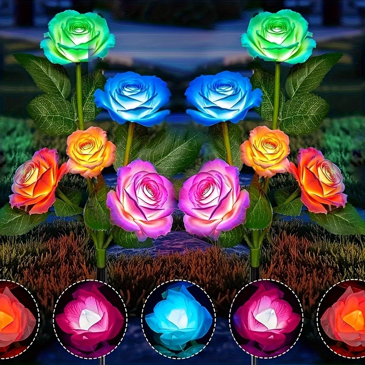 TEMU 2/4/6/8 Pack Solar Lights Outdoor Decorative, Solar Powered Garden Lights Outdoor Ipx5 Waterproof, 7 Color Changing Solar Flowers Led Rose Light