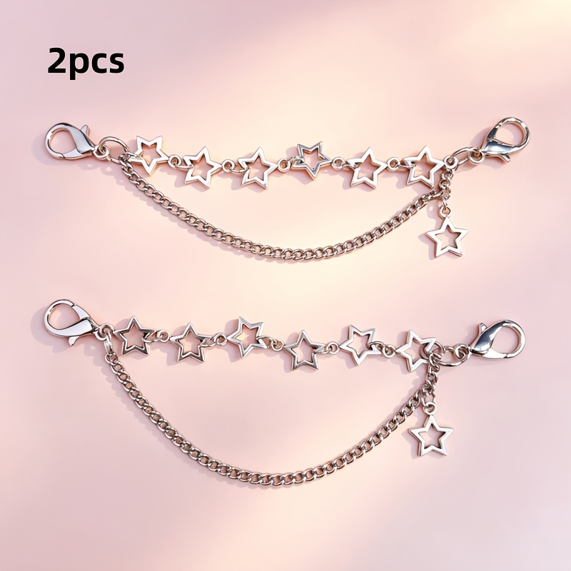 TEMU 2pcs (2pcs) Star Double-lower Shoe Chains Suitable For Canvas Sneakers, Y2k Diy Shoe Accessories With Star Charms & Layered Chains For & Sneaker