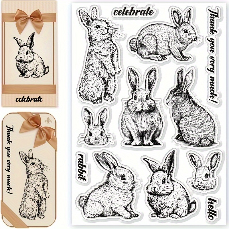 

1pc Rabbit Transparent Stamps Set For Diy Scrapbooking, Crafting And Card Making, Pvc Clear Silicone With "" And "thank You" Designs