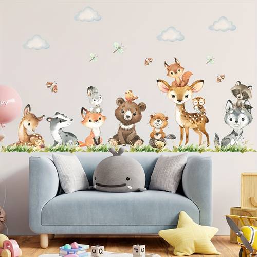 1 set 2 pieces of cartoon forest animals playing on wall stickers living room sofa bedroom background wall stickers