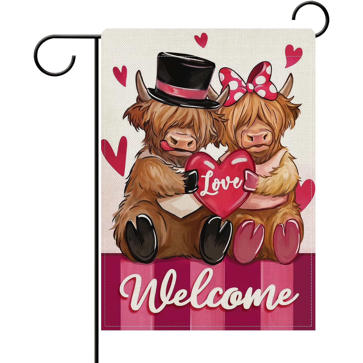 

Highland Cow & Garden Flag - Valentine's Day, Farmhouse Anniversary & Wedding Decor, Polyester, Outdoor Yard Accent, 12x18 Inches