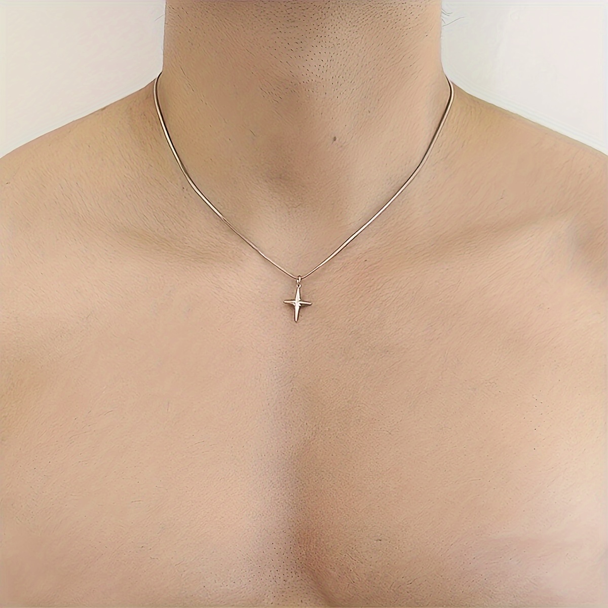 Image of Men's Fashion Stainless Steel Long Necklace, Star Pendant, Simple And Stylish Design, Non-magnetic, Unisex Jewelry Accessory, Valentine's Day Gift