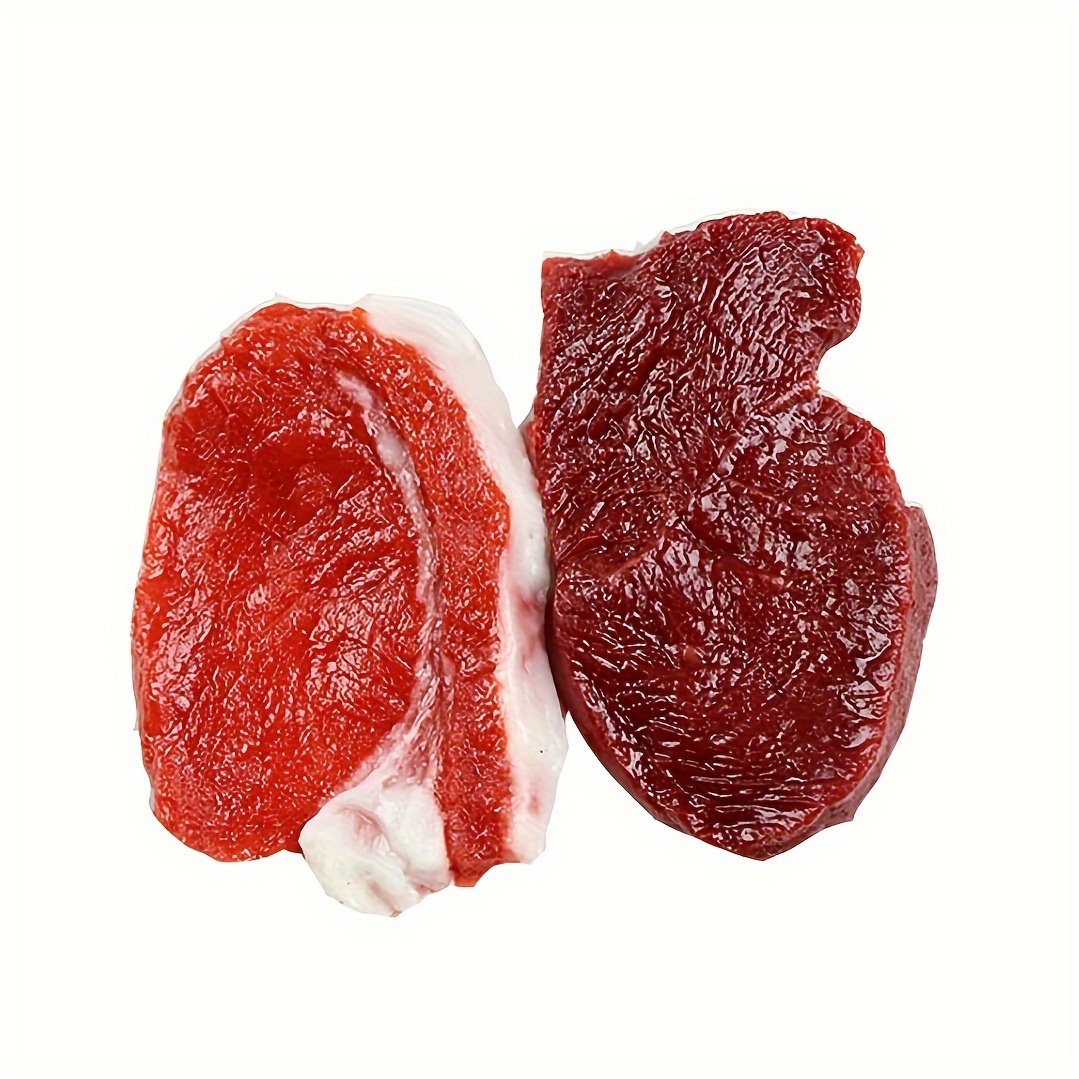 Image of 2pcs Artificial Beef And Pork Steak Set - Lifelike Plastic Meat Replica For Home Decoration, Kitchen Display - Ideal For Halloween, Christmas, Thanksgiving - Fake Food Props For Adults