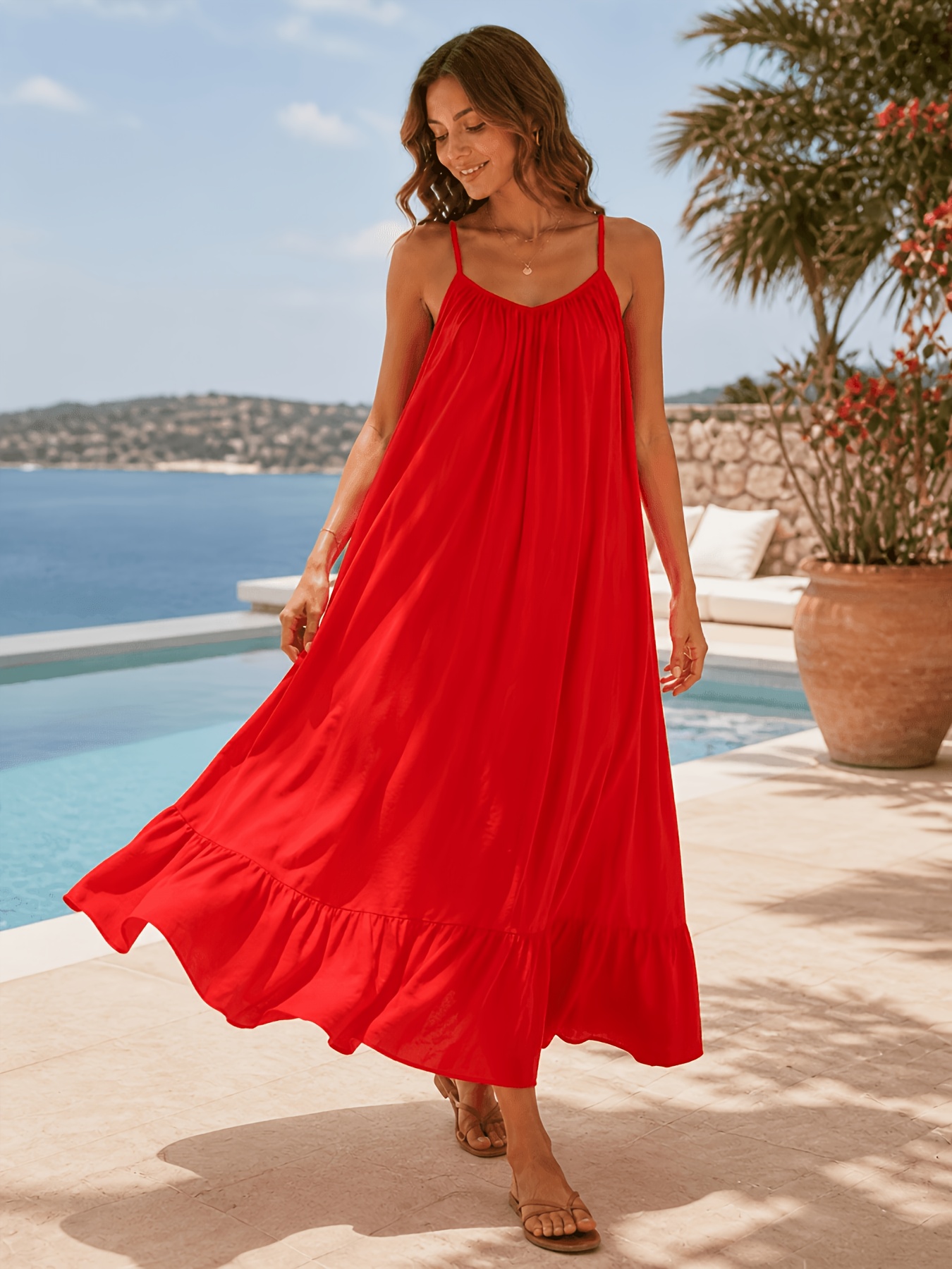 dresser champagne Burgundy Casual Tie Back Summer Maxi Dress