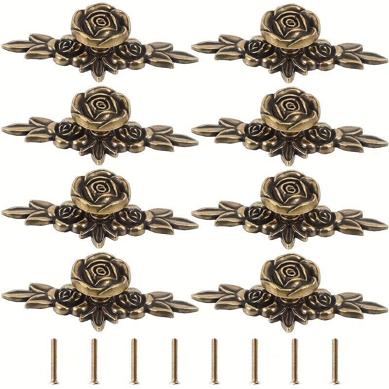 

8pcs Elegant Rose Cabinet Pulls With In Antique Bronze Color, 4.05*1.73 Inches, Zinc Alloy Rose Shape Drawer Pull Handle For Dresser, Drawer, Cabinet, With Mounting Screws