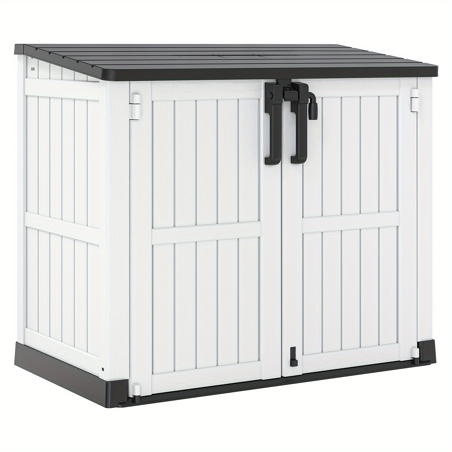 

Outdoor Horizontal Resin Storage Shed 35 Cubic Feet Weathering Resin Tool Shed, Extra Large Capacity Weathering Box For Bicycles, Trash Cans, Lawn, Without Partitions, White