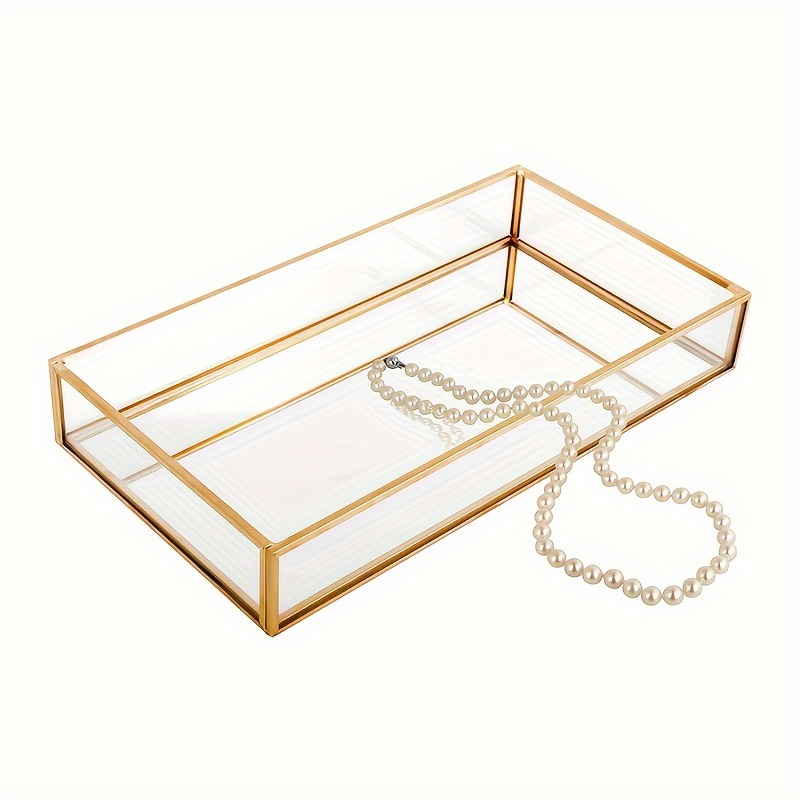 

1pc Gold Vintage Glass Decorative Mirror Tray Jewelry Tray Serving Tray Vanity Tray Cosmetics, Makeup, Trinket Organizer For Dresser, Bathroom And Bedroom