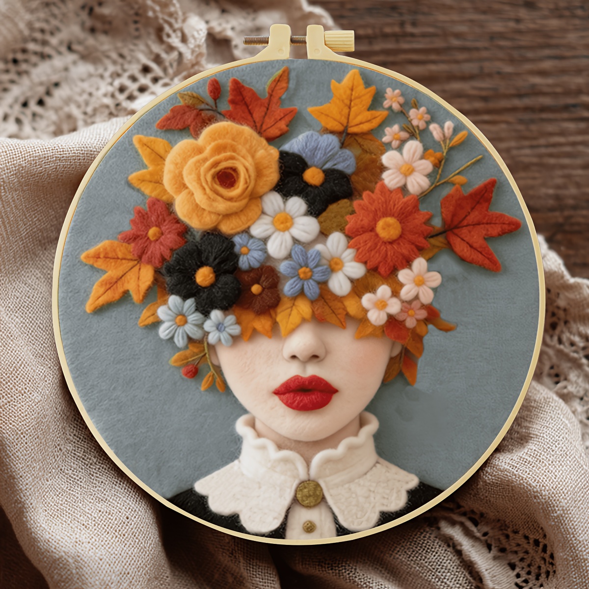 TEMU Kit de feutrage à l'aiguille pour débutants, thème fille florale, ensemble complet de peinture sur feutre, kit de démarrage, outils complets
