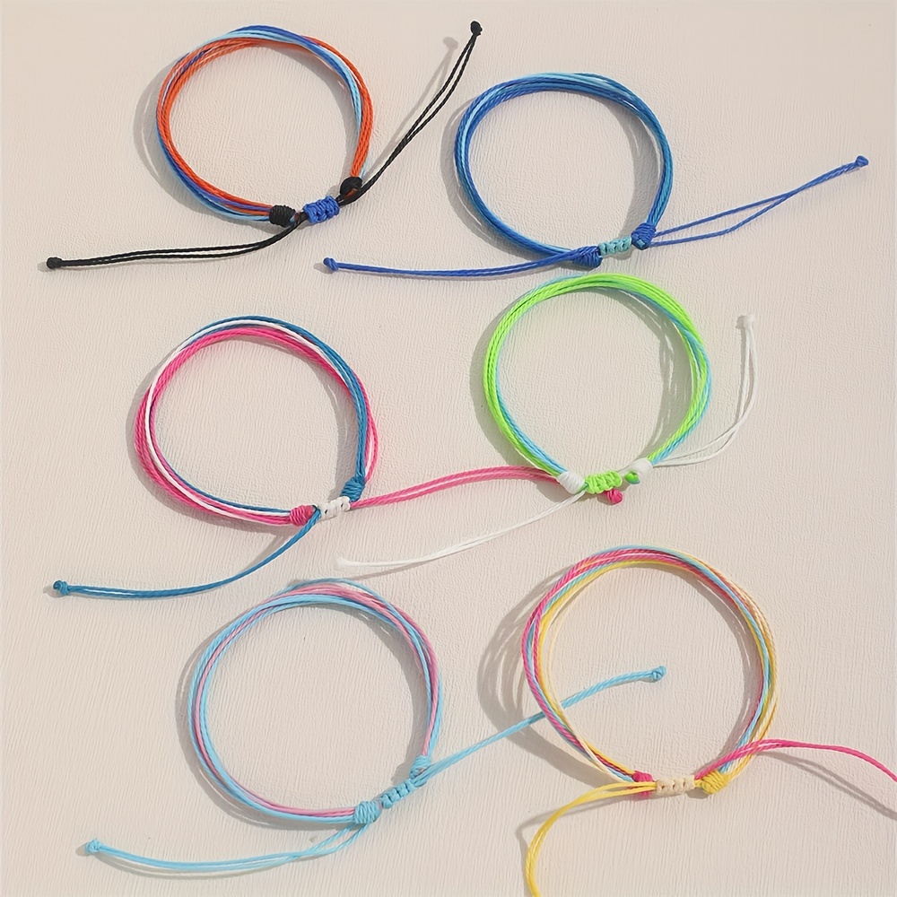 6 Pack Bohemian Waterproof Adjustable Pull String Bracelets