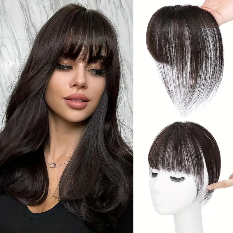 360 3d bangs hair clip 100 real human hair topper with straight bangs side bangs natural look for women on for daily wear versatile hairpiece sleek hairpiece secure hairpiece details 0