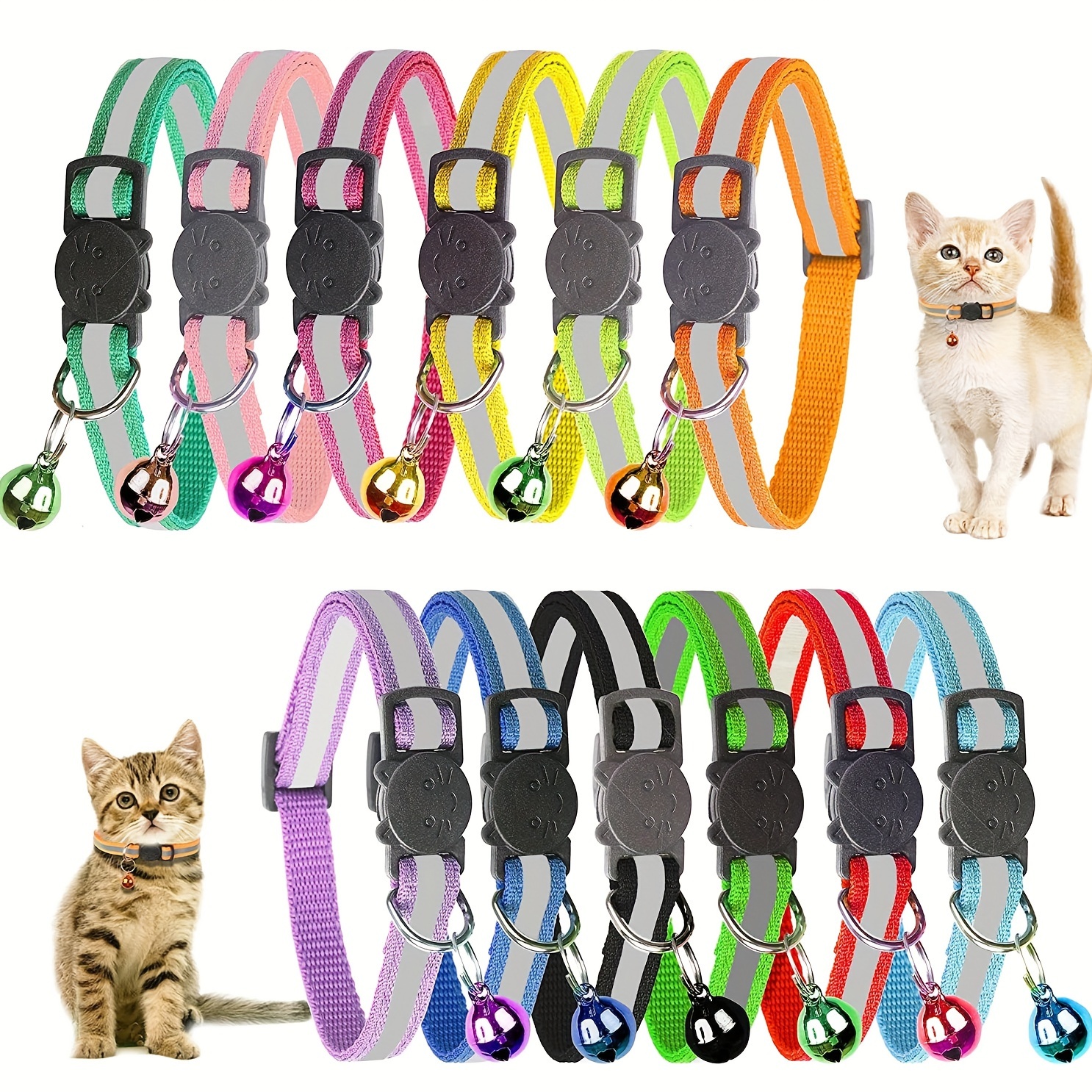 TEMU 12 Reflective Cat Collars , Striped Polyamide Collars Round Ear