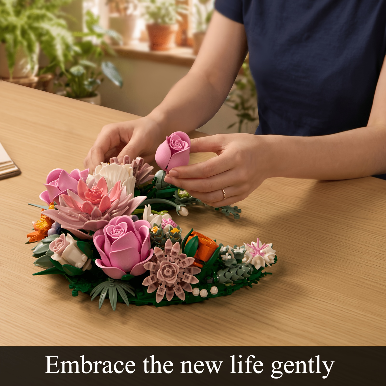 Pink Moon Flower Building Set, Dahlia Rose Bouquet Gift