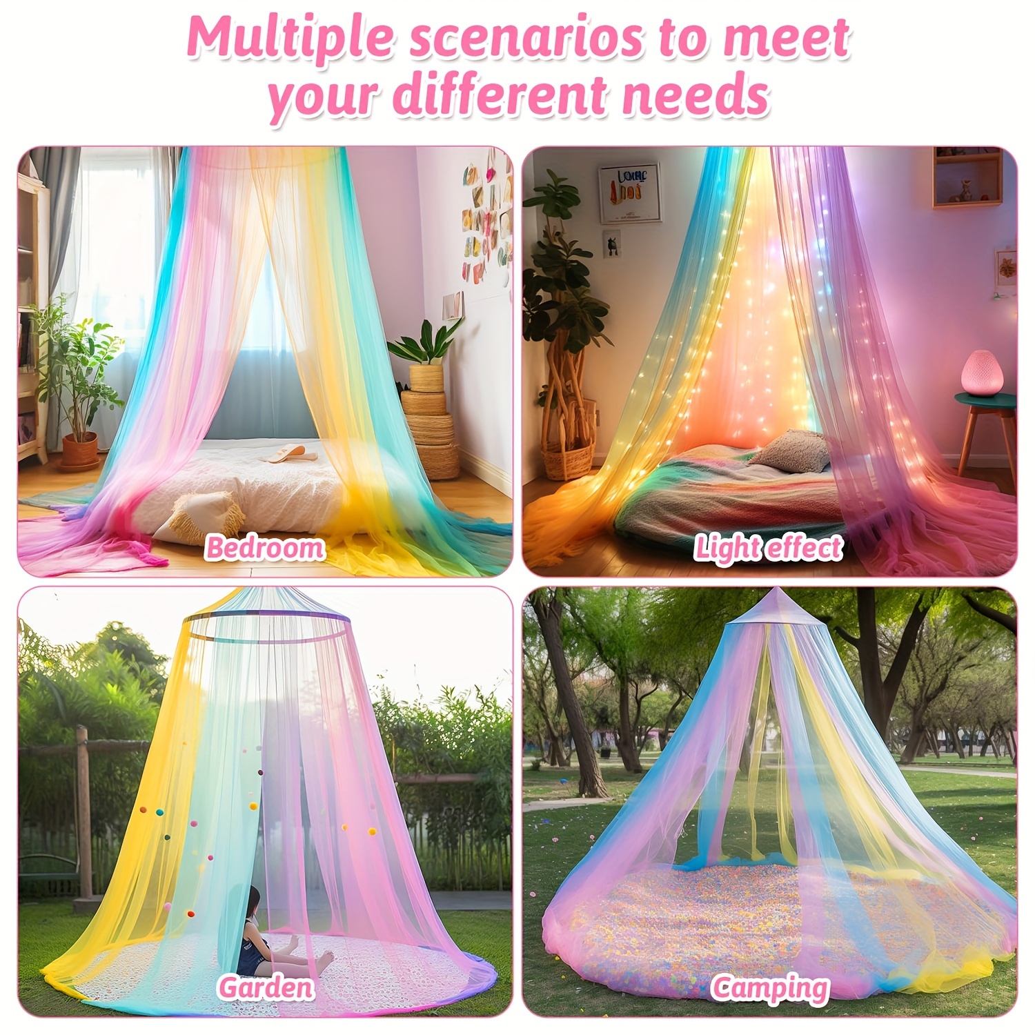 1pc rainbow bed mosquito net colorful princess fairy tent canopy pink dome reading corner unicorn themed party decoration details 0