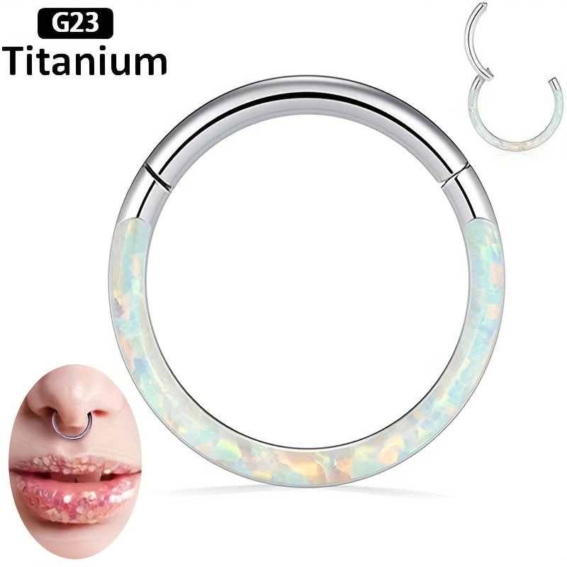 Image of 1pc G23 Titanium Nose Ring 8 Mm Opal Hoop Nose Ring Lip Ring Hinged Ring Seamless Clicker Ring Cartilage Earring Hoop Helix Tragus Septum Piercing Jewelry