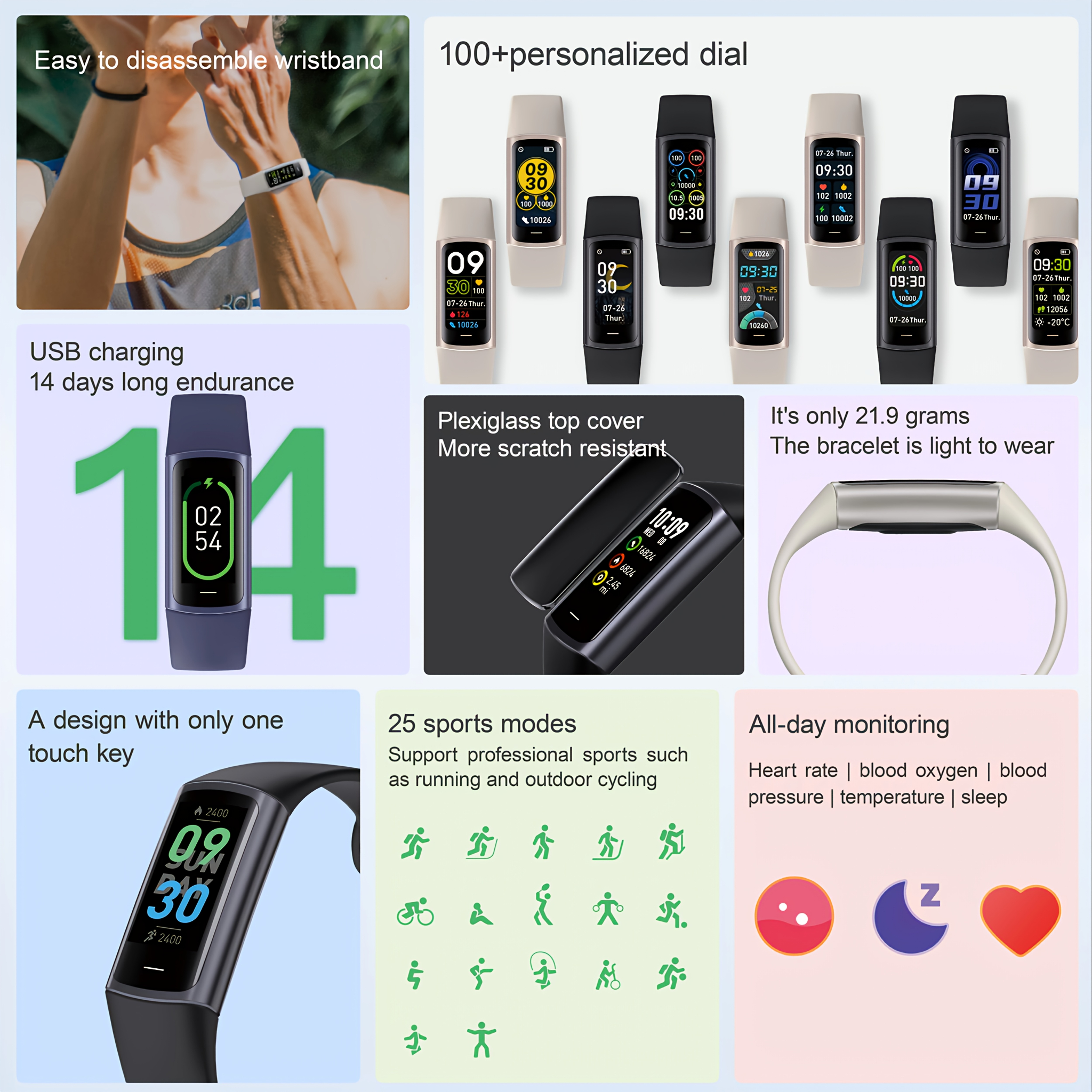 EYMU Ultra High Value Intelligent Bracelet, Message, Health Tracking, Thermometer, Sleep Monitoring, Multiple Sports Modes, Multiple Watch Faces, Lightweight and Durable, Ideal for Outdoor Enthusiasts