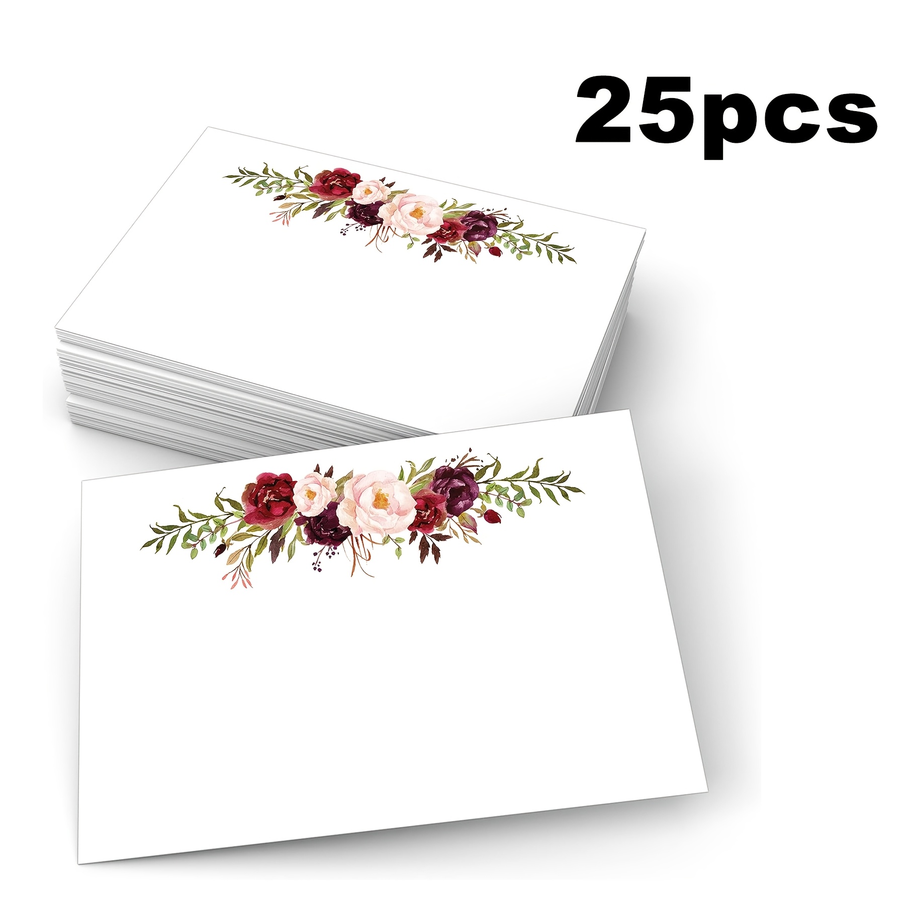 TEMU 25 Vintage Wine Red Floral Blank Cards, Size 15x10cm, High-quality Cardstock, Handwritten Message Cards. Suitable For Pairing With Flowers,