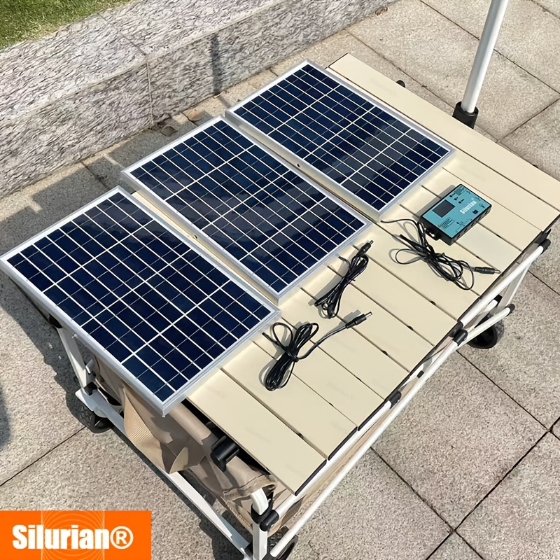 Kit de panel solar Silurian 1pc/2pcs/3pcs + 1 conector rápido 30A, controlador solar, ideal para cargar equipos como patios, camping al aire libre, vehículos recreativos (RV) y monitorear luces de calle