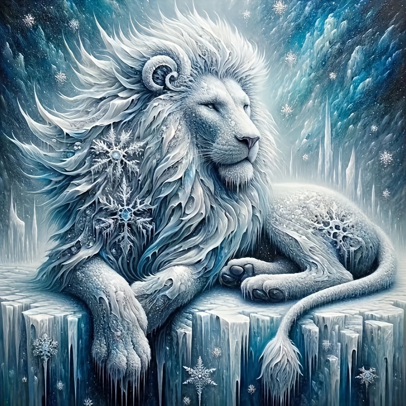 

1pc 20*20cm/7.87inx7.87in White Lion Round Diamond Art Painting Kits 5d Art Embroidery Cross Stitch Painting Diamond Painting Art Diy Handmade Crafts Wall Decor Home Decor Ornaments No Frame