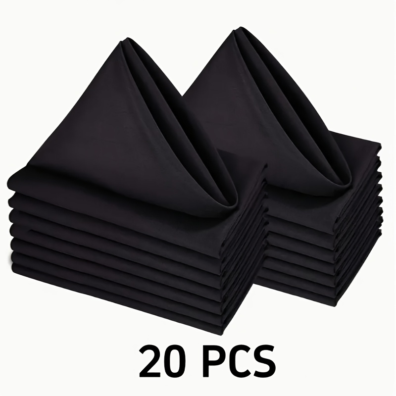 Image of 20pcs White/black Solid Color 35.56 X 35.56cm Square Polyester Cloth Napkins, Washable, For Dinners, Hotels, Weddings, Restaurants, And Parties