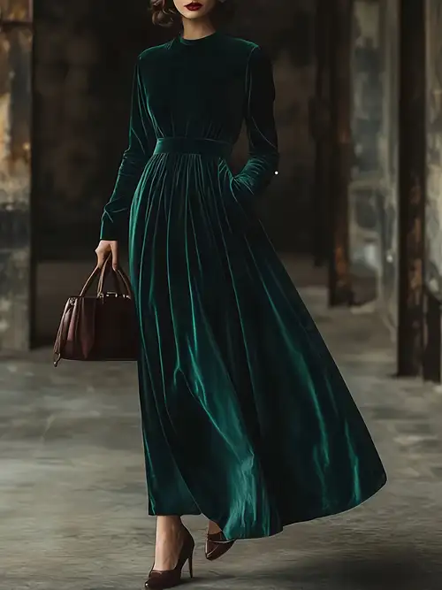 2025 Autumn/Winter * Collar Loose Party Pocket Solid Velvet Long Sleeve Maxi Dress YT 2025 Autumn/Winter * Collar Loose Party Pocket Solid Velvet Long Sleeve Maxi Dress YT