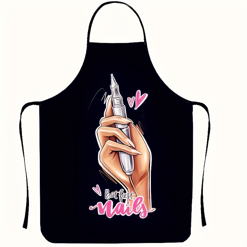 

Nail Art Design Kitchen Apron - Polyester, Cooking & Gardening, Stylish Chef' With Unique Manicure Print, Ideal For Home And Restaurant Use