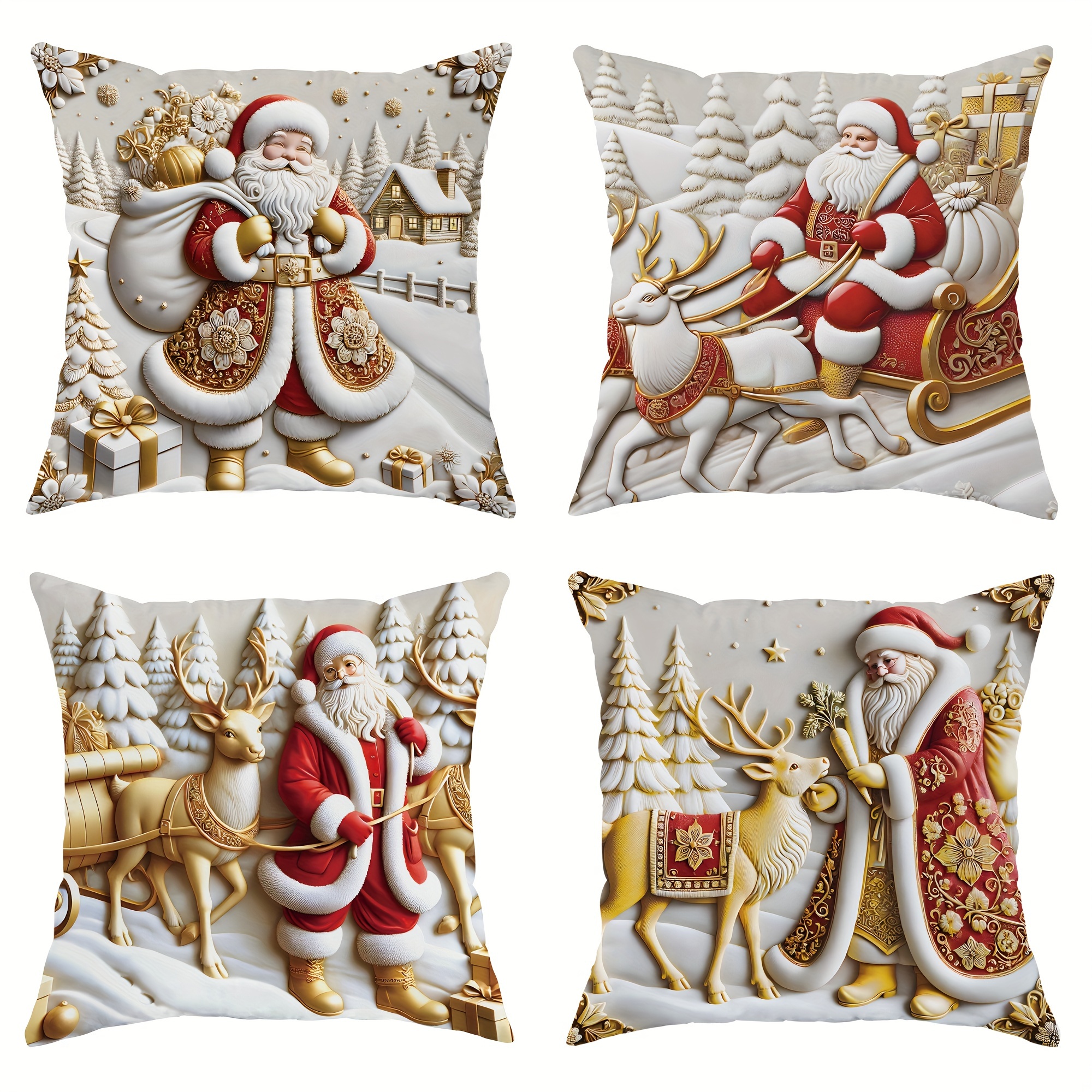 

4pcs Christmas Santa 3d Red Pillowcases 1 Sided 18in*18in For Christmas Bedroom Sofa Bed Decor Inserts