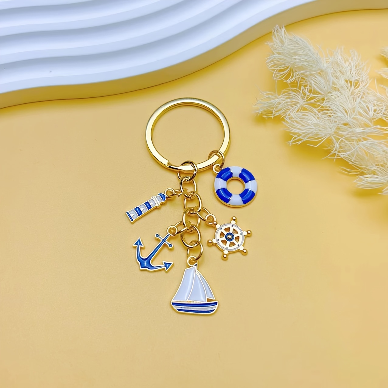

1pc Style Sailboat Keychain For Men, Simple Boat Anchor Sailboat Medicine Keychain