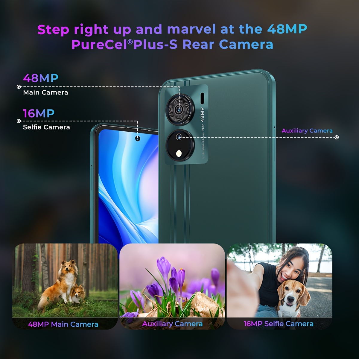 HOTWAV Note 12 EF Мобилни телефони с 6.8-инчов HD+ дисплей, работещ с Android 14, с 12GB (4+8) и 128GB памет, отключен, с 48MP и 16MP камера, 5160mAh батерия, поддържащ Dual SIM, 4G, Wi-Fi, OTG, GPS и Face ID