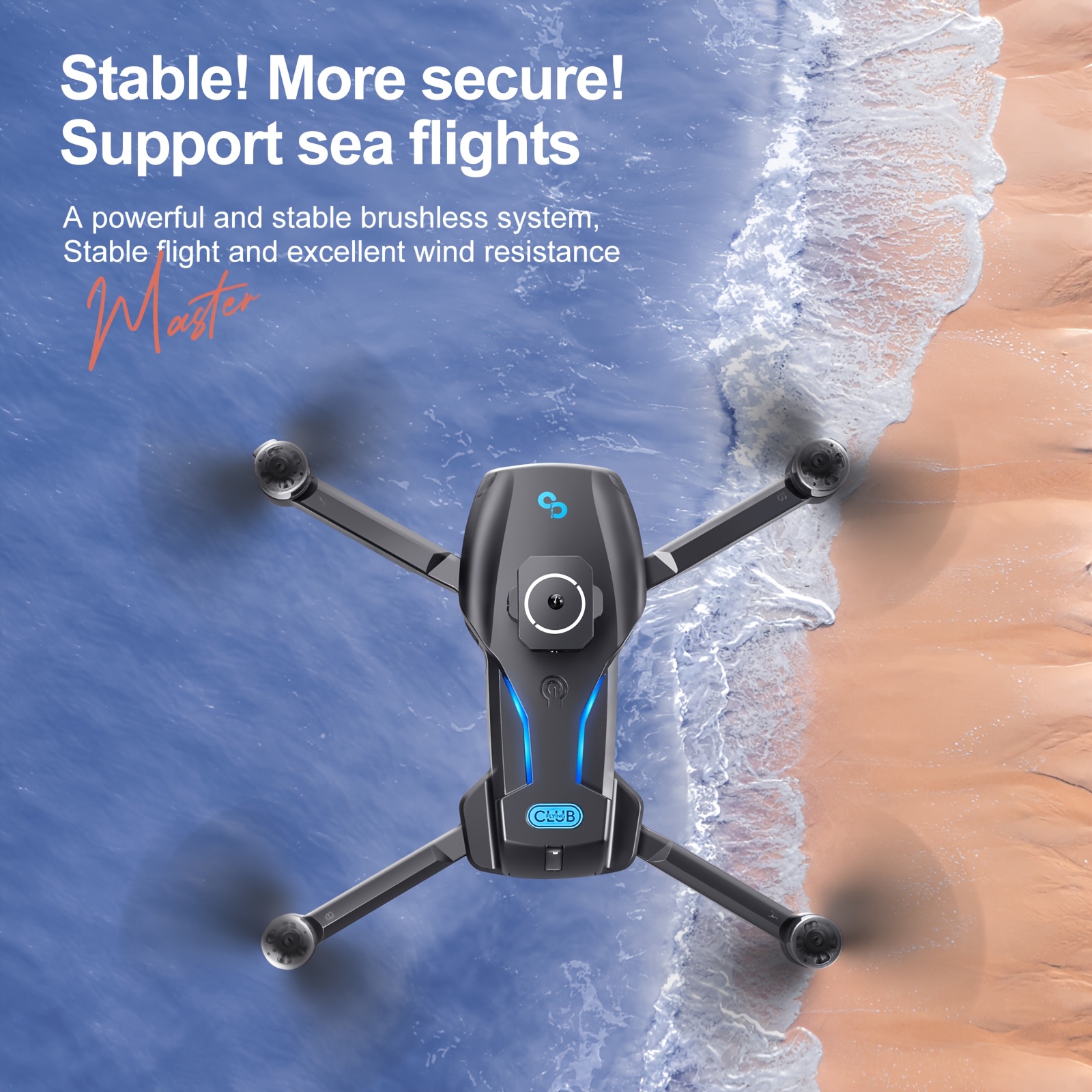 GPS Brushless Motor Drone With 720P Dual Camera, 4-Axis Flight, 3 Speed Modes, LED Night Light, Obstacle Avoidance, Headless Mode, 10-12 Min Flight, Includes Spare Propeller (White/Black)