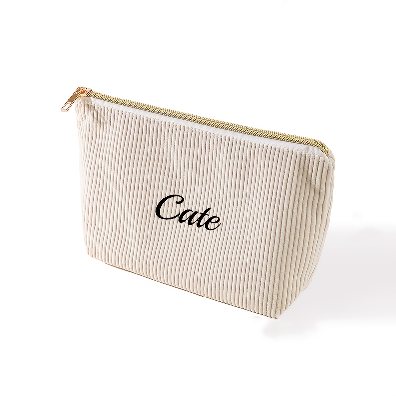 TEMU Un grand sac de Cosmétique en velours , un étui de toilette zippé, un sac de rangement facile à transporter, avec des brodés personnalisés,