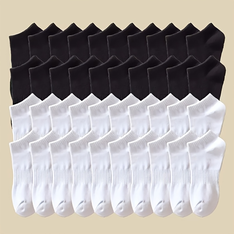 20 Pairs Of Black And White Ankle Socks With Elastic Cuffs