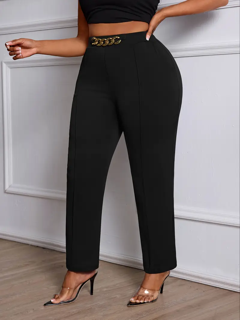 womens elegant straight leg pants plus size stretch beige solid color versatile trousers for office casual wear machine washable commuting attire durable material stylish bottoms casual attire black 0