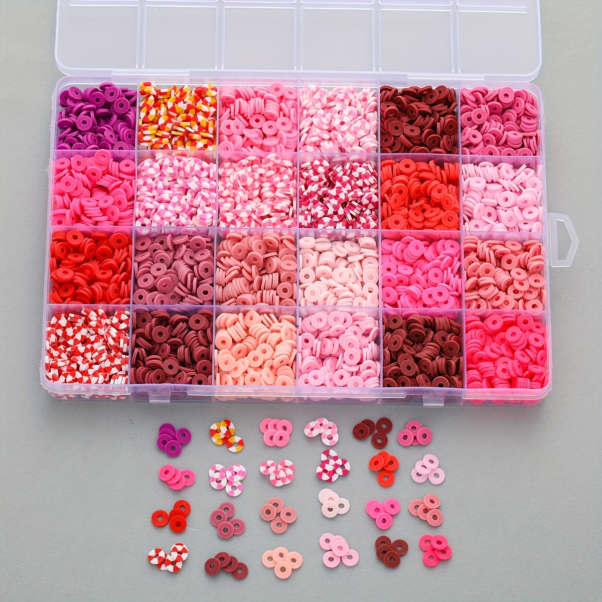 

Une boîte de 4800 pièces de perles en pâte polymère de 24 couleurs, perles de joint, perles heishi adaptées à la fabrication de colliers, bracelets, chaînes de téléphone portable et bijoux DIY