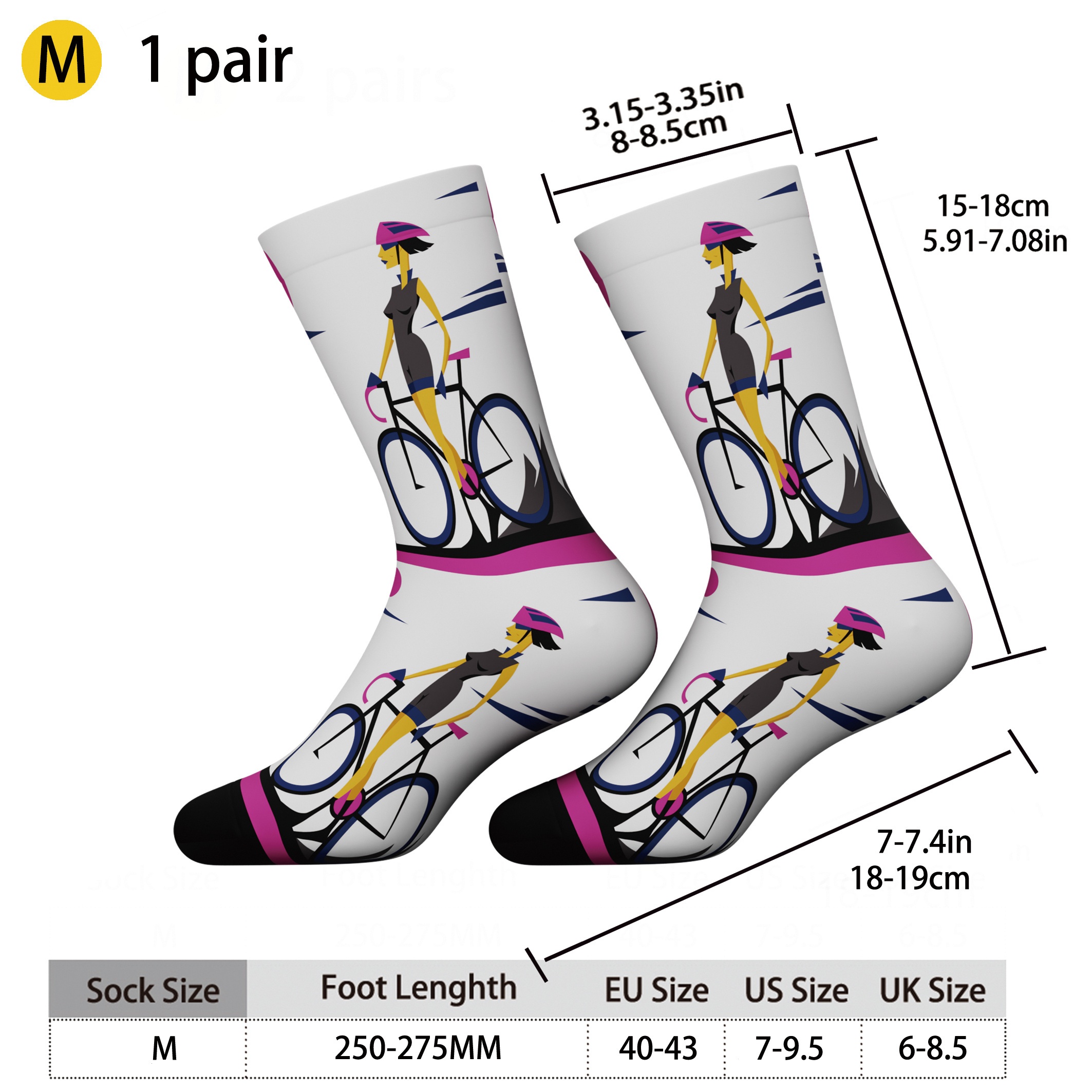 E-shop 1 Paar Herren- und Damensocken, Fahrradölmalerei-Muster, Harajuku-Stil, atmungsaktiv und bequem, geeignet für Outdoor-Sportarten,